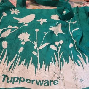 Tupperware Teal Tote with White Floral and Bird Design Collectible